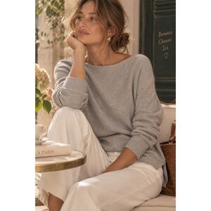 Vince Grey Wool Cashmere Boat Neck Tunic Sweater Medium Curved High Low Hem